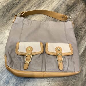 Emma Fox Gray/Beige Large Shoulder Leather Handbag Purse